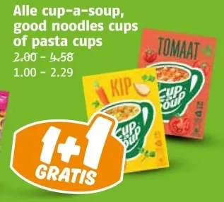 Aanbieding: Alle cup-a-soup, good noodles cups of pasta cups