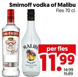 Aanbieding: Smirnoff vodka of Malibu