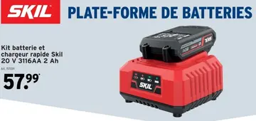 Offre: Kit batterie et chargeur rapide Skil 20 V 3116AA 2Ah