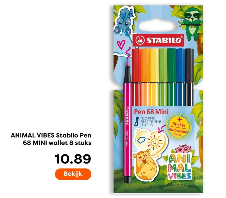 Aanbieding: ANIMAL VIBES Stabilo Pen 68 Mini wallet 8 stuks