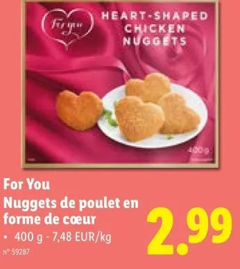 Offre: Nuggets de poulet en forme de cœur