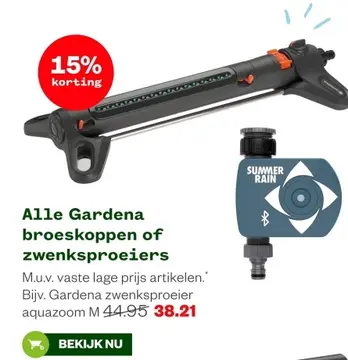 Aanbieding: Alle Gardena broeskoppen of zwenksproeiers