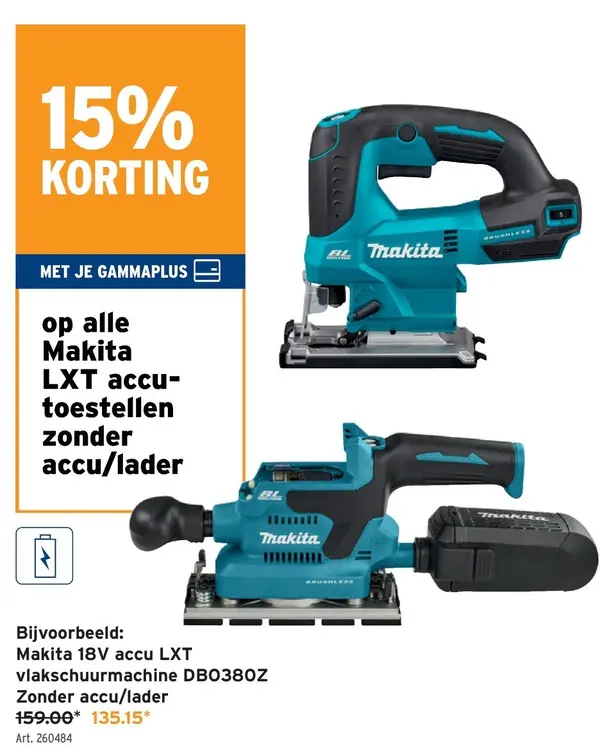 Promotie: Makita 18V accu LXT vlakschuurmachine DB0380Z