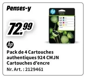 Offre: Pack de 4 Cartouches authentiques 924 CMJN Cartouches d'encre