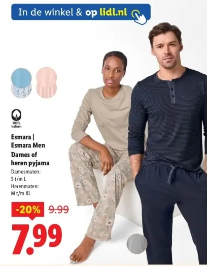 Aanbieding: Dames of heren pyjama