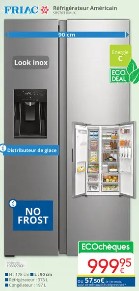 Offre: Réfrigérateur Américain SBS7031IM-IX