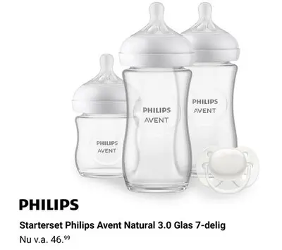 Aanbieding: Starterset Philips Avent Natural 3.0 Glas 7-delig