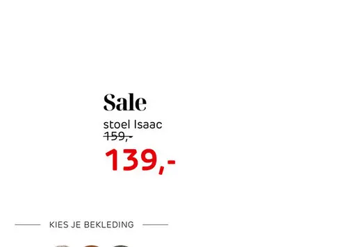 Promotie: Isaac, eetkamerstoel - 4-pootjes - rough off black - stof Bellini - Creme