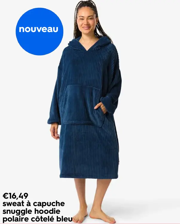 Offre: sweat à capuche snuggle hoodie polaire côtelé