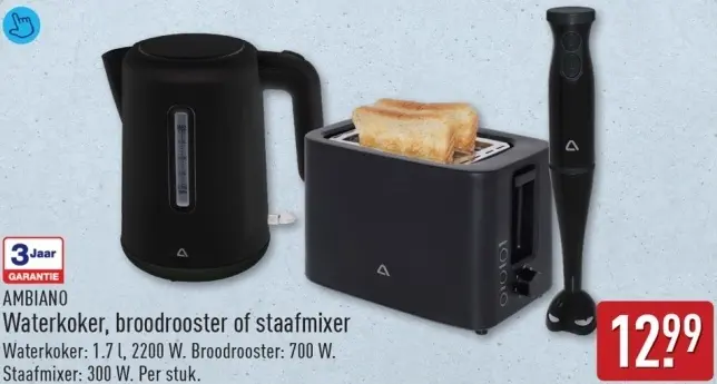 Aanbieding: Waterkoker, broodrooster of staafmixer