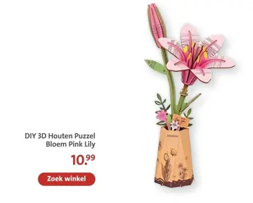 Aanbieding: DIY 3D Houten Puzzel Bloem Pink Lily