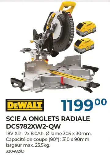 Offre: Scie a onglets radiale dcs782xw2-qw