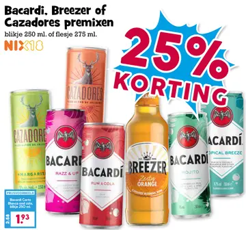 Aanbieding: Bacardi, Breezer of Cazadores premixen