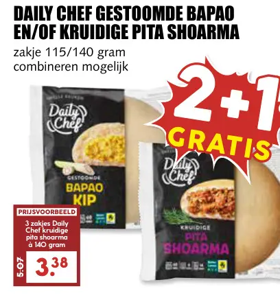Aanbieding: Gestoome Bapao en/of Kruidige Pita Shoarma