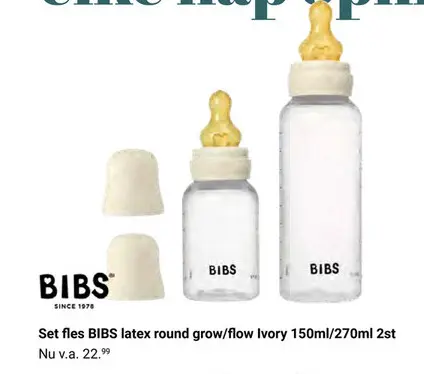 Aanbieding: Set fles BIBS latex round grow/flow Ivory
