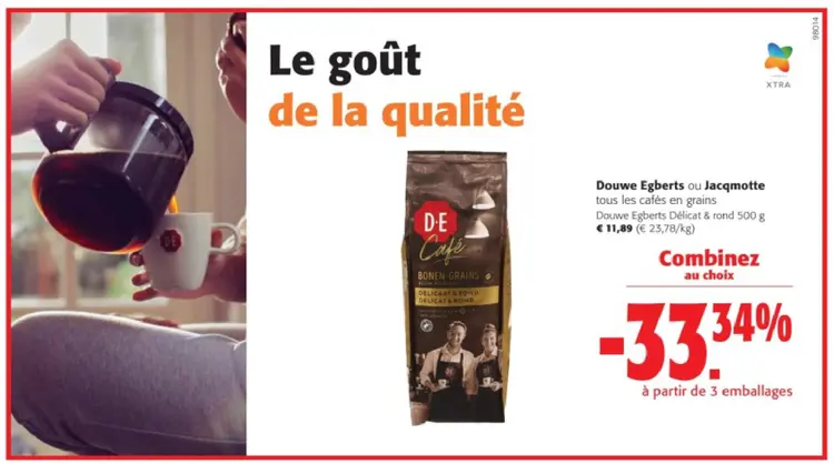 Offre: Douwe Egberts ou Jacqmotte tous les cafés en grains