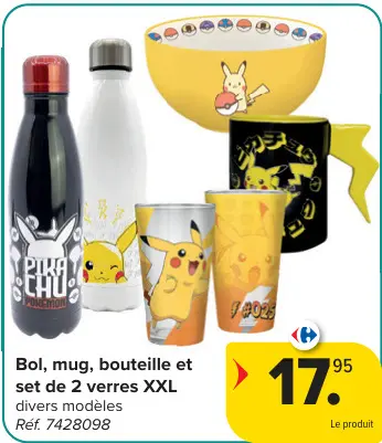 Offre: Bol, mug, bouteille et set de 2 verres XXL