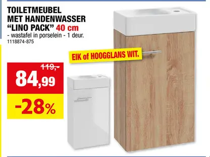Promotie: Sani Pack toiletmeubel met handenwasser 40 cm hoogglans wit