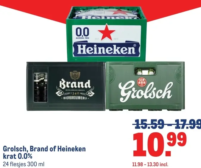 Aanbieding: Grolsch, Brand of Heineken krat 0.0%