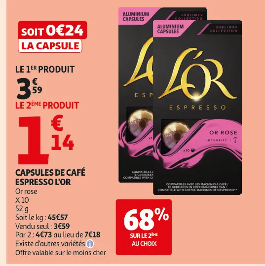 Aanbieding: Capsules de café espresso L'OR