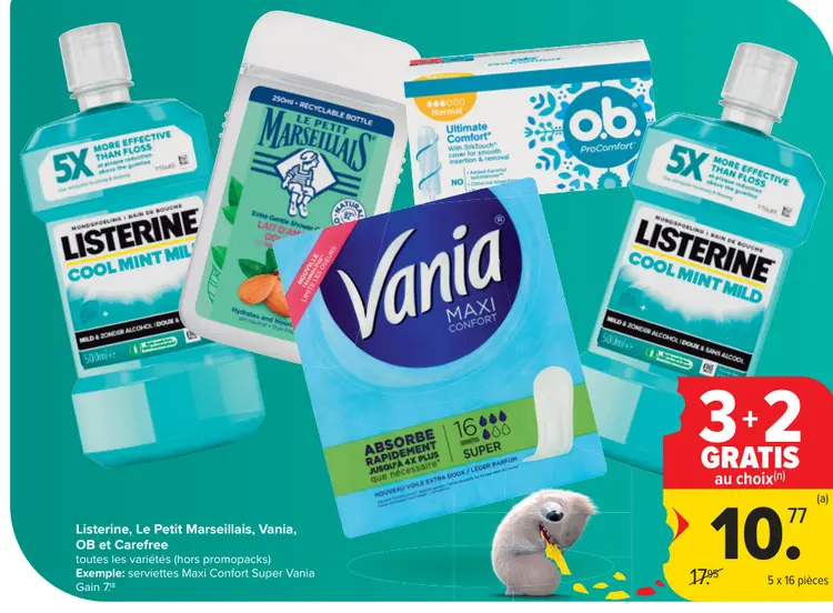 Offre: Listerine, Le Petit Marseillais, Vania, OB et Carefree