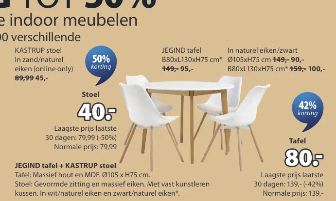 Promotie: JEGIND tafel + KASTRUP stoel