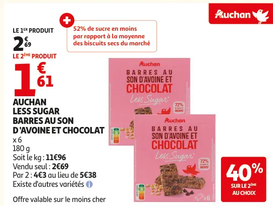 Offre: Barres au son d'avoine et chocolat