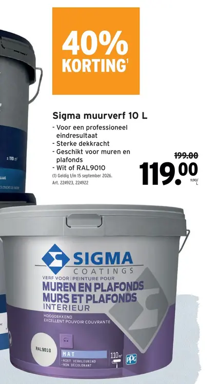 Promotie: Sigma muurverf 10 L