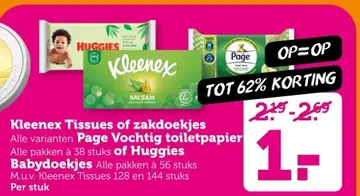 Aanbieding: Kleenex Tissues of zakdoekjes, Page Vochtig toiletpapier of Huggies babydoekjes
