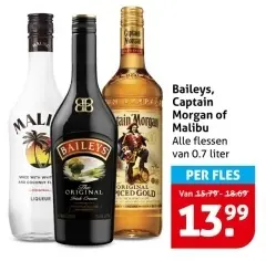 Aanbieding: Baileys, Captain Morgan of Malibu