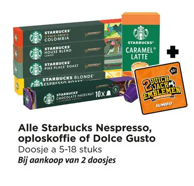 Aanbieding: Starbucks Nespresso, oploskoffie of Dolce Gusto