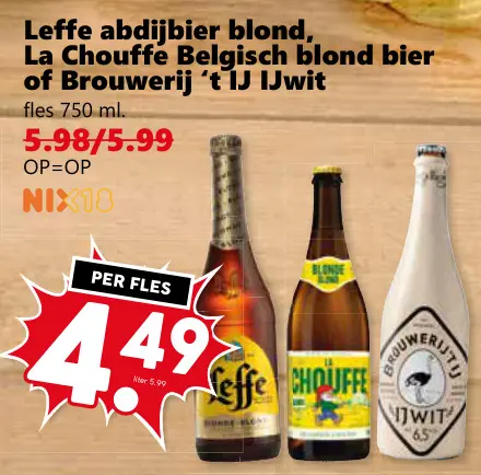 Aanbieding: Leffe abdijbier blond, La Chouffe Belgisch blond bier of Brouwerij 't IJ IJwit