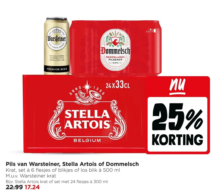 Aanbieding: Pils van Warsteiner, Stella Artois of Dommelsch