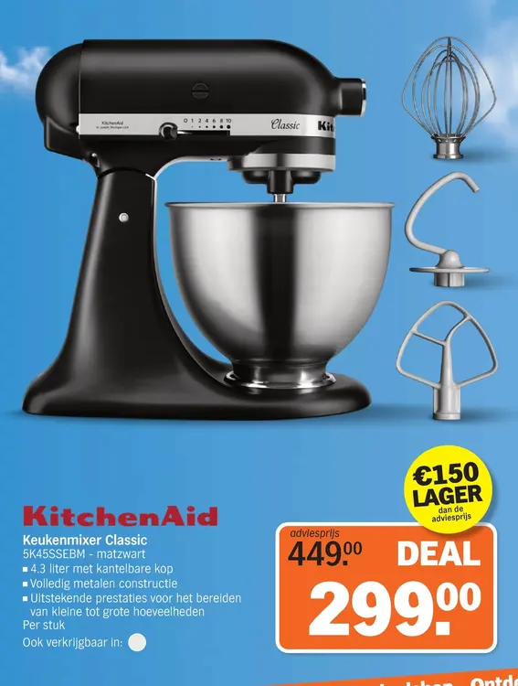 Aanbieding: KitchenAid Keukenmixer Classic 5K45SSEBM - matzwart