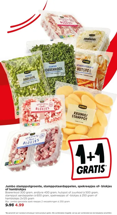 Aanbieding: Stamppotgroente, stamppotaardappelen, spekreepjes of- blokjes of hamblokjes