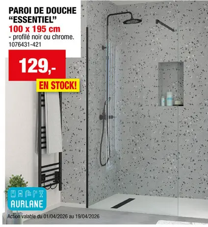 Offre: Aurlane Essentiel paroi de douche 100x195 cm noir