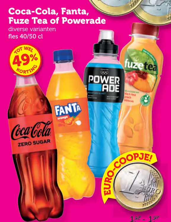 Aanbieding: Coca-Cola, Fanta, Fuze Tea of Powerade