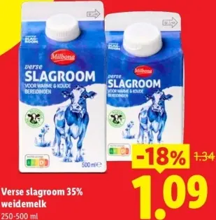Aanbieding: Verse slagroom 35% weidemelk