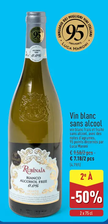 Offre: Vin blanc sans alcool Rubinaia Bianco Alcohol