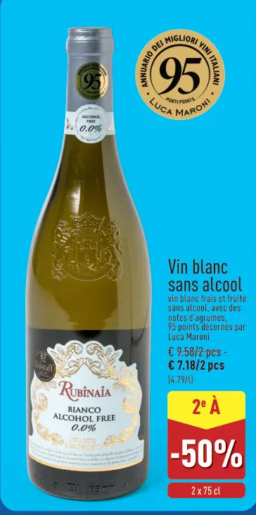 Offre: Vin blanc sans alcool Rubinaia Bianco Alcohol
