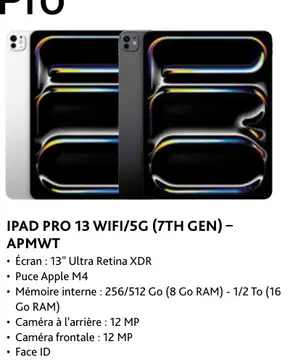Offre: Ipad pro 13 wifi/5g (7th gen) - apmwt