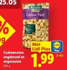 Aanbieding: Cashewnoten ongebrand en ongezouten