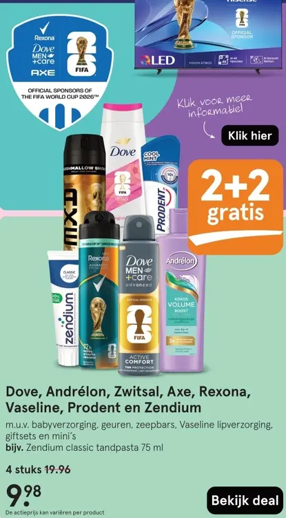 Aanbieding: Dove, Andrélon, Zwitsal, Axe, Rexona, Vaseline, Prodent en Zendium