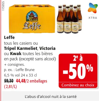 Offre: Leffe, Tripel Karmeliet, Victoria ou Kwak