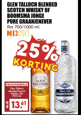 Aanbieding: Glen talloch blended scotch whisky of Boomsma jonge pure graanjenever