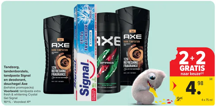 Promotie: Tandzorg, tandenborstels, tandpasta Signal en deodorant douchegel Axe