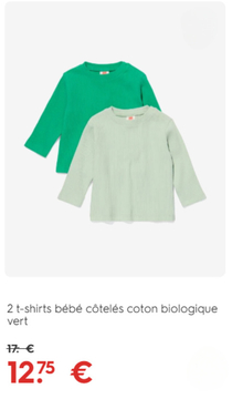Offre: t-shirts bébé côtelés coton biologique vert