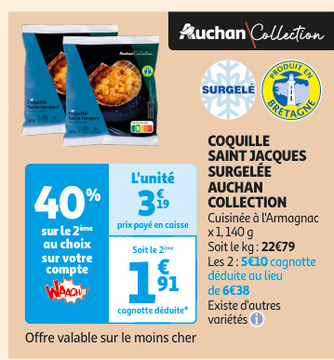 Aanbieding: COQUILLE SAINT JACQUES SURGELÉE AUCHAN COLLEC