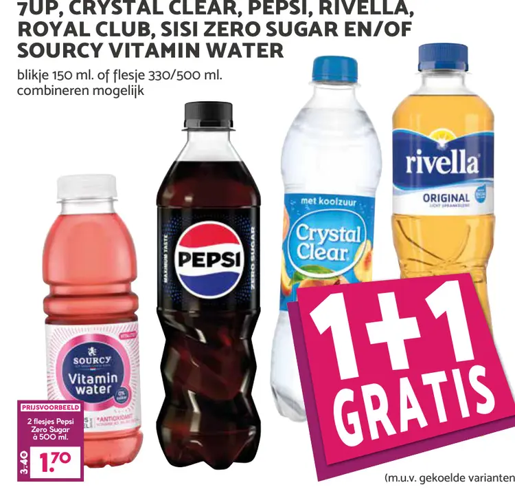 Aanbieding: 7UP, Crystal Clear, Pepsi, Rivella, Royal Clu