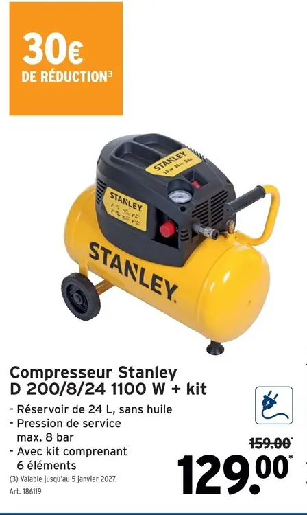 Offre: Compresseur Stanley D 200/8/24 1100 W + kit